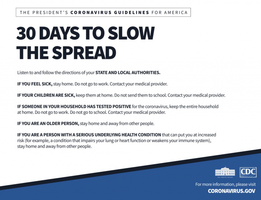 CDC Covid 19 graphic 30 days to slow the spread